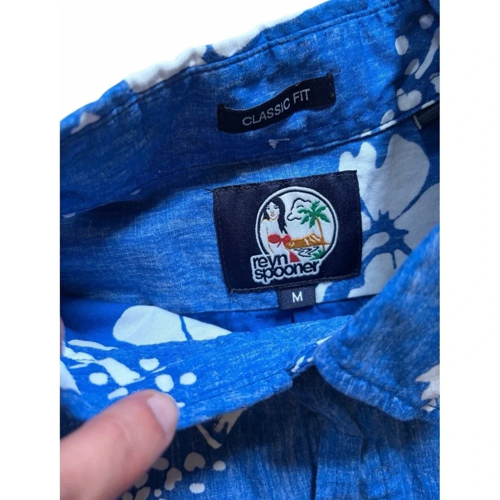 Reyn Spooner Limited 50th State Hibiscus Hawaiian Floral Button Up Medium Logo